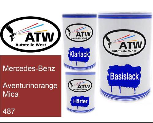 Mercedes-Benz, Aventurinorange Mica, 487: 500ml Lackdose + 500ml Klarlack + 250ml Härter - Set, von ATW Autoteile West.
